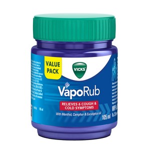 Vicks Vaporub 감기 기침 코 막힘 두통 몸살 근육 경직 및 호흡 곤란 완화, 1개, 105g