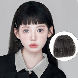 HAIRCUBE 숏 뱅 앞머리 100%인모 븥임머리 헤어피스, 다크브라운, 1개