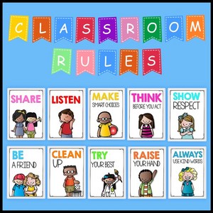 Classroom Rules 영어 포스터 A4 빅 카드 유치원 유아교육 플라스틱 좋은 매너 교실 벽 장식 교육용 포스터 어린이 장난감, Version 1