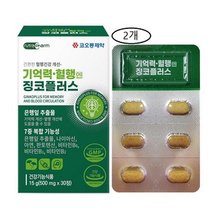 은행잎추출물 혈액순환제 식약청인증 징코 ginkgo 엔 앤 메모리 플러스 수퍼 맥스 혈행개선 기억력 뇌 인지 력 기능 건강 시니어 은행잎 추출물 효능 영양제 마켓정감, 2개, 30정