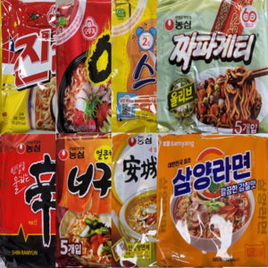 [안녕골목마켓] 라면 8종 총16입 오뚜기 진라면 매운맛 열라면 스낵면 농심 짜파게티 신라면 얼큰너구리 안성탕면 삼양 삼양라면 8종 2개씩 16입 세트, 1개