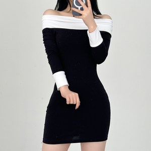 글램디브 오프숄더 배색 미니원피스 루마라 AD1029