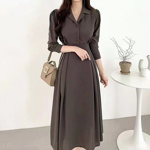 여성용 긴팔 A라인 플레어 하객룩 롱 원피스 One-piece dress D2937