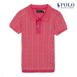 [POLO RALPH LAUREN] 폴로 랄프로렌 여성 슬림핏 케이블 반팔 카라넥 니트 핑크