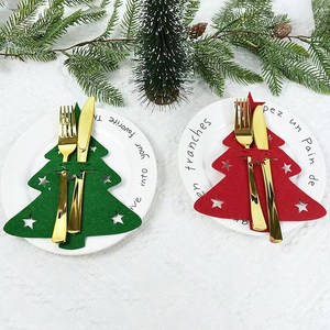 GoodItem 크리스마스 테이블데코 소품 수저 펠트 장식 커트러리 매트, 1세트, 트리 [레드+그린]