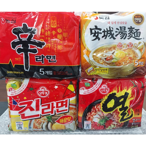 농심 오뚜기 봉지라면 4종 (신라면5p + 안성탕면 5p + 진라면매운맛5P + 열라면5P), 1세트