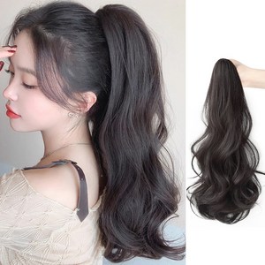 HAIRCUBE 웨이브 집게형 포니테일 부분가발, 1개, 내츄럴 블랙, 60cm