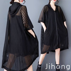 지홍 JIHONG 여름 씨쓰루 후드집업 야상 바람막이 루즈핏 빅사이즈 오버핏 해변 휴양지 가운