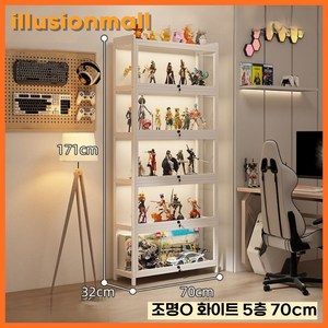 illusionmall 아크릴 피규어 장식장 LED 조명 케이스 진열장 대형, 조명O 화이트 5층 70cm