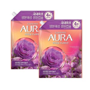 아우라 생화캡슐 이노베이션 초고농축 섬유유연제 자스민머스크 리필, 2개, 1.7L
