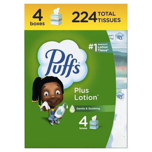 Puffs Plus Lotion Facial Tissue 4 Cube Boxes 56 Tissues Pe 퍼프스 플러스 로션 페이셜 티슈 큐브 상자 4개 상자당 티슈 56, 1개, 204.12g