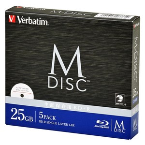 바베이텀 Vebatim 장기 보존 M-DISC BD-R 1회 기록용 1-6배속 25GB 5장 인쇄 대응 화이트 라벨 블루 레이 디스크 DBR25RMDP5V2