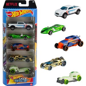 Hot Wheels Toy Cars & Trucks 5팩 애니메이션 넷플릭스 시리즈 Let's Race의 다이캐스트 차량 5개 세트