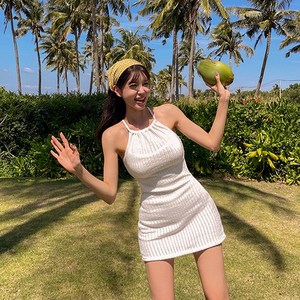 [자체제작] 비바럽 모노키니 휴양지 원피스수영복 홀터넥 스커트 체형커버 SW20248F, 화이트/L[66]