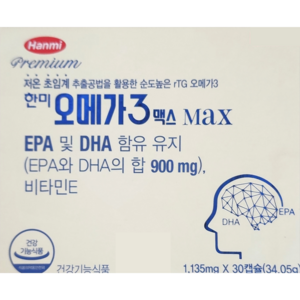 [한미약품] 오메가3 맥스(1135mg x 30캡슐) [소비기한 25년 4월], 30정, 1개