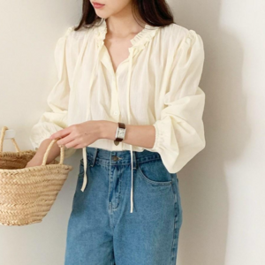 [뉴데이][#자체제작]여성 러블리 프릴 벌룬 블라우스