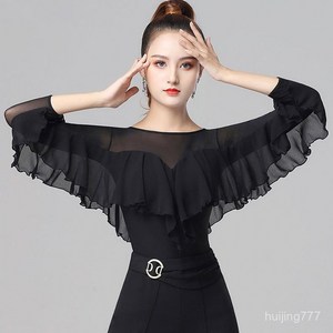 FANSYLI 여성 라틴 댄스복 모던 댄스 내셔널 모달 퍼포먼스 연습복 상의 X6M1w2, 블랙E019