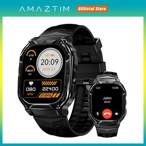 AMAZTIM M3E GPS 스마트 시계 남성 나침반 고도계 5ATM IP69K 방수 480mAh 60 일 긴 배터리 블루투스 통화 스마트 워치, Black, GPS + 블루투스, 4.98cm