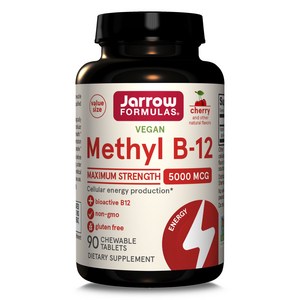 재로우 Methyl B12 Stength 5000mcg Chey 츄어블 타블렛, 상품선택, 1개, 90정