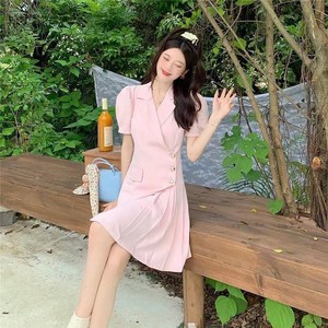 CABULE 여름 여성원피스 레이어드 반팔원피스 오피스룩 정장원피스