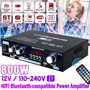 미니엠프 미니 앰프 앰프 미니 엠프 AK35 800W 가정용 파워 앰프 2 채널 블루투스 5.0 서라운드 사운드 FM, AK35 bluetooth EU