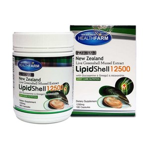 HEALTHFARM GREENSHELL MUSSEL LIPIDSHELL 헬스팜 프리미엄 뉴질랜드 초록입홍합 12500mg 180정, 1개