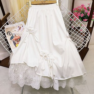 ROYALBELLE 여성 디자인 레이스 패치워크 밴딩 러블리 스커프 리본 언밸런스 A라인 치마 D0020812