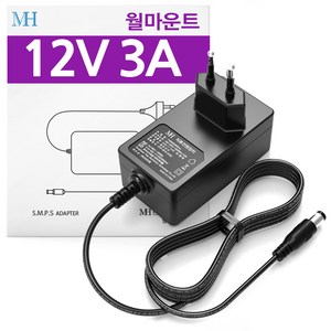 DC 12V 3A 어댑터 (월마운트 타입) 가정용 전원 파워 36W 12V 3.0A, 02.기본규격 5.5x2.1~2.5mm+3종젠더세트, 1개