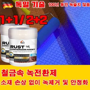 [독일 기술] 1/1+1 녹 제거제 녹 전환제 페인트 방청도료 스텐 차량 철 금속 부식제거 붓 증정, 4개, 500g, 블루