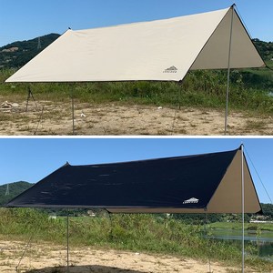 감성 차박 어닝 미니 타프 캠핑 그늘막 피크닉 카크닉 렉타 헥사 아이보리 블랙, 블랙-폴대세트