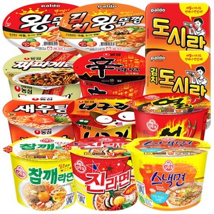 용기컵라면 12종 농심(신라면+너구리+새우탕+짜파게티)+오뚜기(진라면매운+스낵면+열라면+참깨)+팔도(왕뚜껑+김치왕뚜껑+팔도도시락+김치도시락) 1세트