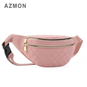 AZMON 레트로 마름모자수 여성 힙색가방 0.11kg 초경량 용량2.5L, 핑크, 1개