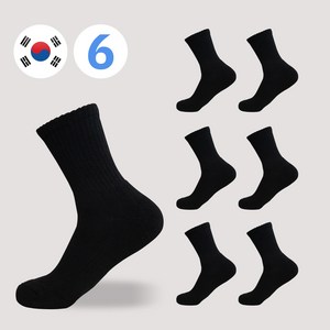 비바슈슈 남성용 더블 쿠션 러닝 스포츠 무지 중목 양말 6켤례 (250~270mm)