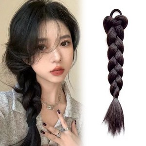 하이유니 프리티 땋은머리 브레이드 포니테일 머리끈 부분 가발 35cm, 브라운블랙, 1개