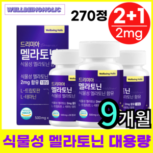식물성 멜라토닌 2mg 함유 웰빙홀릭 HACCP 식약청인증, 3개, 90정