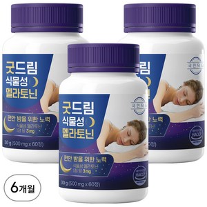 [입점특가] 굿드림 식물성 멜라토닌 3mg 식약처인증, 3개, 60정