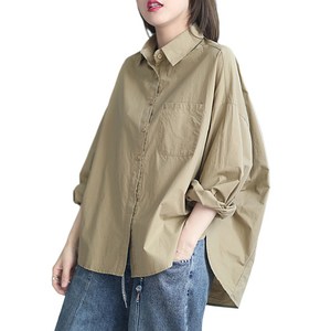 여성용 데일리 오버핏 셔츠 여름 캐주얼 루즈핏 편안한 긴팔 소프트 면 상의 Women's Shirts