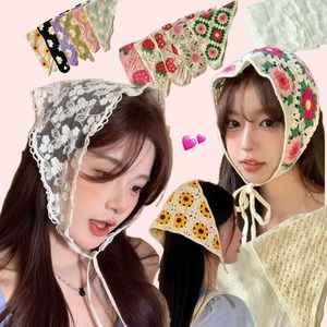 [17종] 뜨개 니트 레이스 두건 스카프 모음 헤어두건 반다나 헤어커치프 여름 봄 꽃 플라워 보넷 모자 코티지코어 휴양지룩