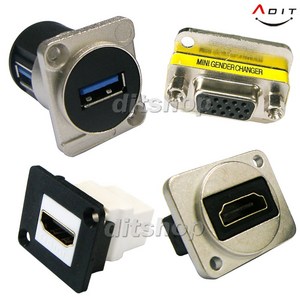 ADIT HDMI USB 8P8C 6P4C 케이블 연결잭 판넬 부착형 스틸형 젠더, AN0249, 1개