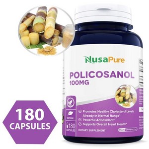 NusaPue 누사퓨어 폴리코사놀 효능 100mg - Non-GMO 콜레스테롤 영양제 (180캡슐), 1개, 180정, 180정