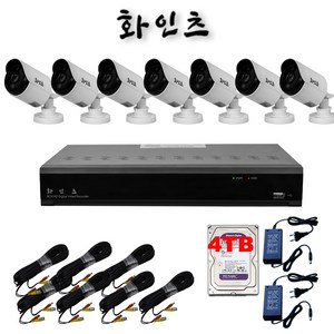 화인츠 500만화소 CCTV 자가설치 8채널 실내 실외 무인 감시카메라 방범용 매장용 농막 케이블20m HDD포함, 7개, 4TB, 1개