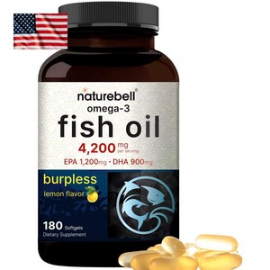 NatueBell Omega 3 Fish Oil 네이쳐벨 오메가3 피쉬오일 4 200mg 180캡슐 고함량 오메가3 EPA DHA 레몬향 함유, 1개, 180정