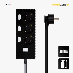 파워존 자동소화 4000W 고용량 웨이브 개별스위치 과부하차단 3구 멀티탭 50cm 1.5m 3m 5m 7m, 자동소화 개별스위치 3구 1.5m 블랙, 1개