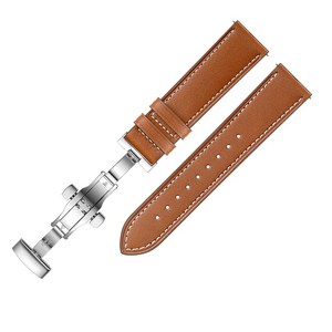 엔인원 갤럭시워치 호환 프로 클래식 가죽 스트랩 메탈 디버클 시계줄, 20mm, 실버, 브라운 스트랩