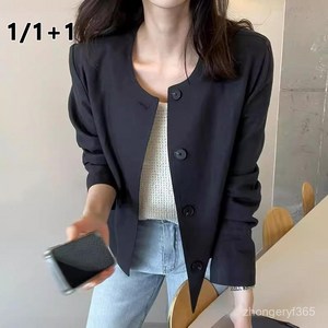 1/1+1 자외선 차단 여자 점퍼 긴팔 라운드 스몰 정장 코트 리넨 카디건 재킷