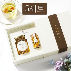 여섯별 제주 메리골드 꿀꽃차 답례품 선물세트, 5개, 수량, 마음가득담아(브라운띠지), 꿀꽃차선물세트+PP쇼핑백