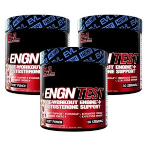 EVLUTIONNUTRITION ENGN 테스트 프리-워크아웃 엔진 + 테스토스테론 서포트 프루트 펀치 맛, 3개, 285g