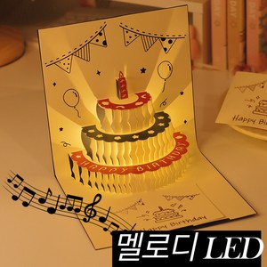 키미블랑 생일축하카드 케이크모양 LED 3D 멜로디 입체카드, 블루, 3단