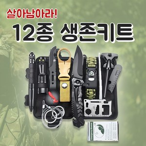 서바이벌 12종 생존키트 생존가방 야영 캠핑 비상용품 재난대비, 1세트