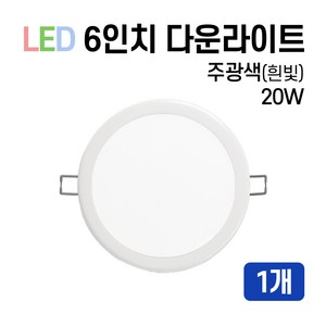 라인조명 LED 에코 6인치 다운라이트20W (주광/전구/주백), 주광색(흰빛), 1개